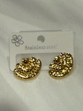 Gold Stainless Steel Textured Stud Earrings - Women Accessories